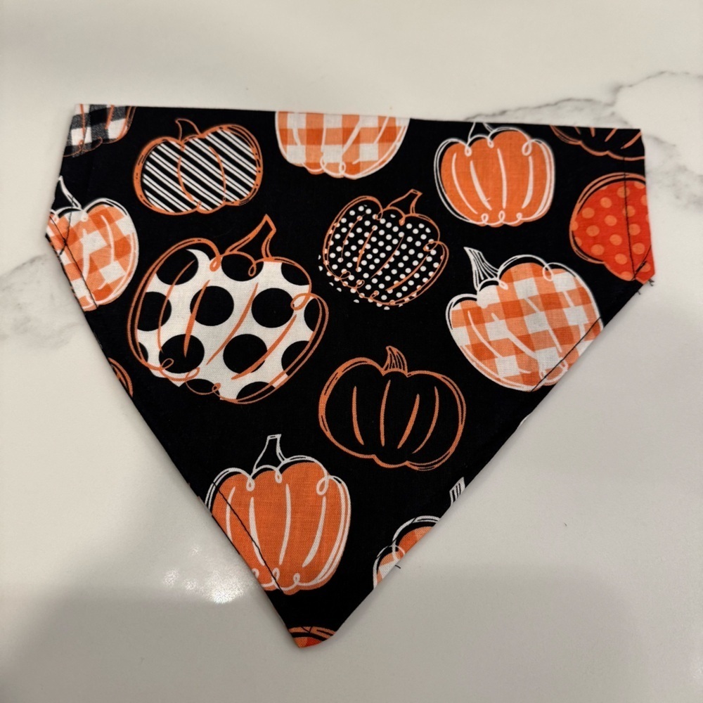 2/$15 Handmade Over the Collar Black and Orange Pumpkin Dog Bandana